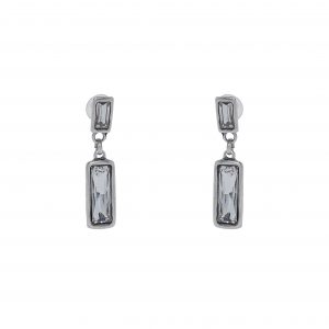 Handmade Rectangle Clear Crystal Pewter Earrings - NE1365