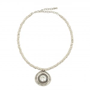 Handmade Disc Crystal Pewter Necklace - NN3129