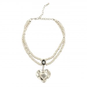 Handmade Heart Crystal Pewter Necklace - NN3130