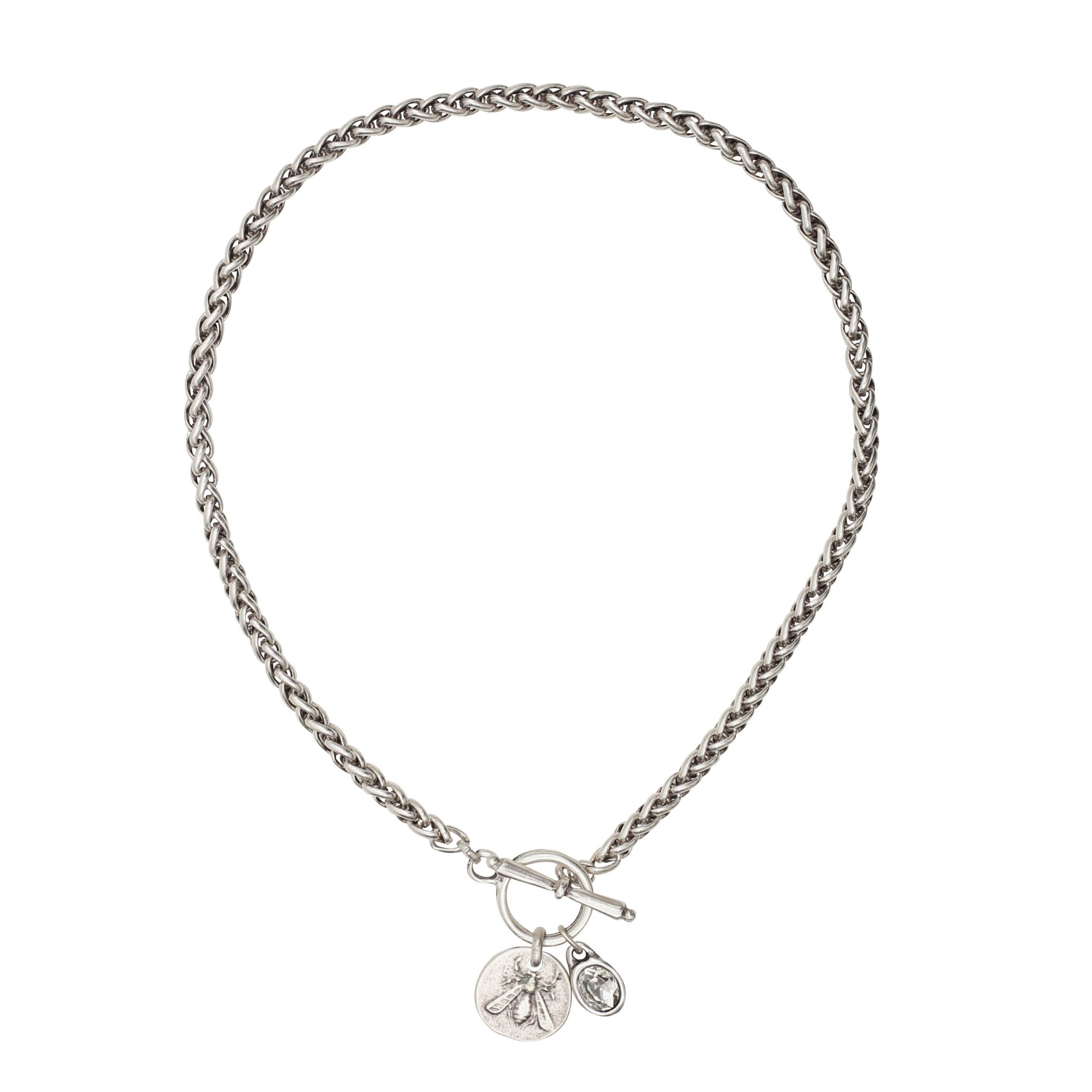 Handmade Bee Crystal Chain Pewter Necklace - NN3575