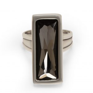 Handmade Rectangle Smoky Crystal Pewter Ring - NR6043