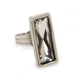Handmade Rectangle Clear Crystal Pewter Ring - NR6044