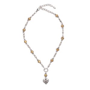 Handmade Heart & Bee Crystal Pewter Necklace - 3809