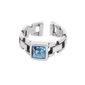 Handmade Blue Crystal Brass Ring - 6801