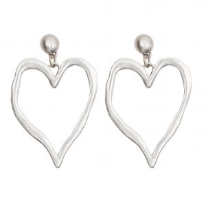 Handmade Big Heart Pewter Earrings - NE1553