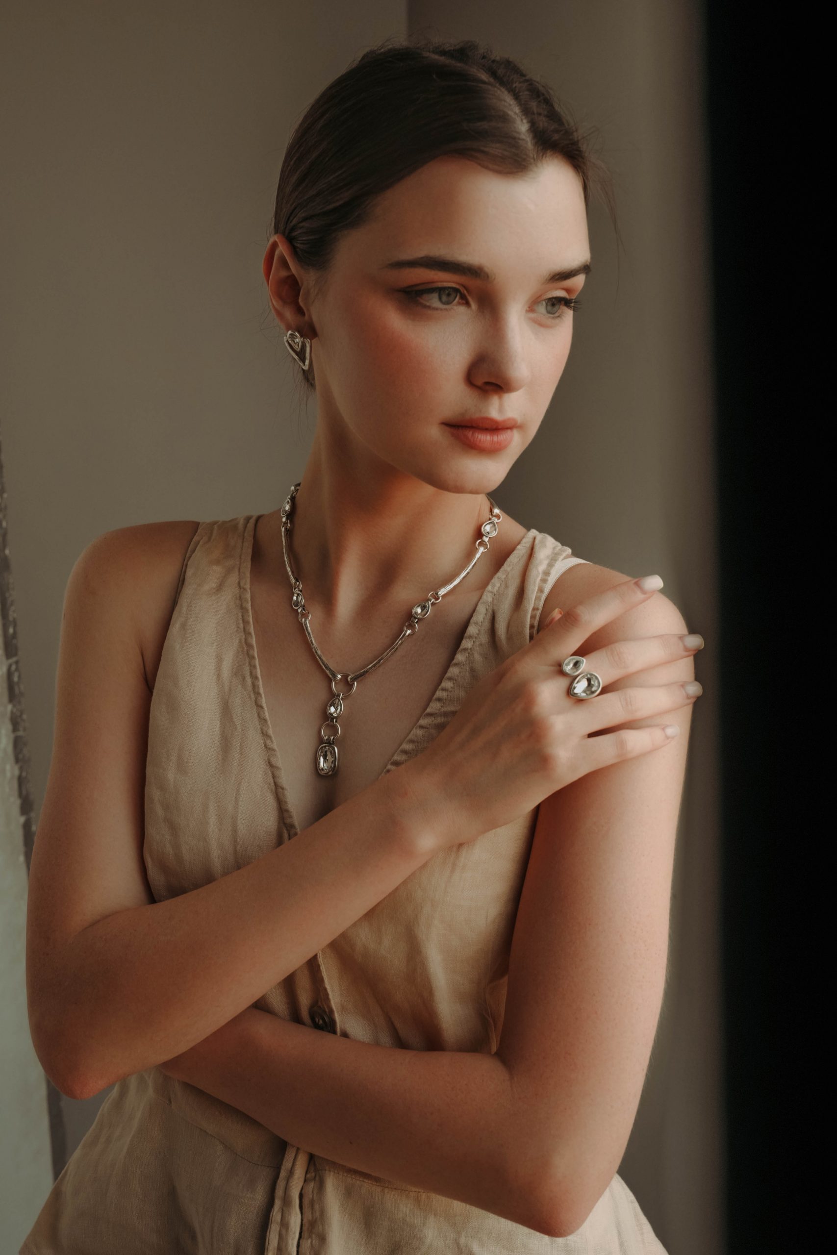 Handmade Crystal Pewter Necklace - 3889 - Image 2
