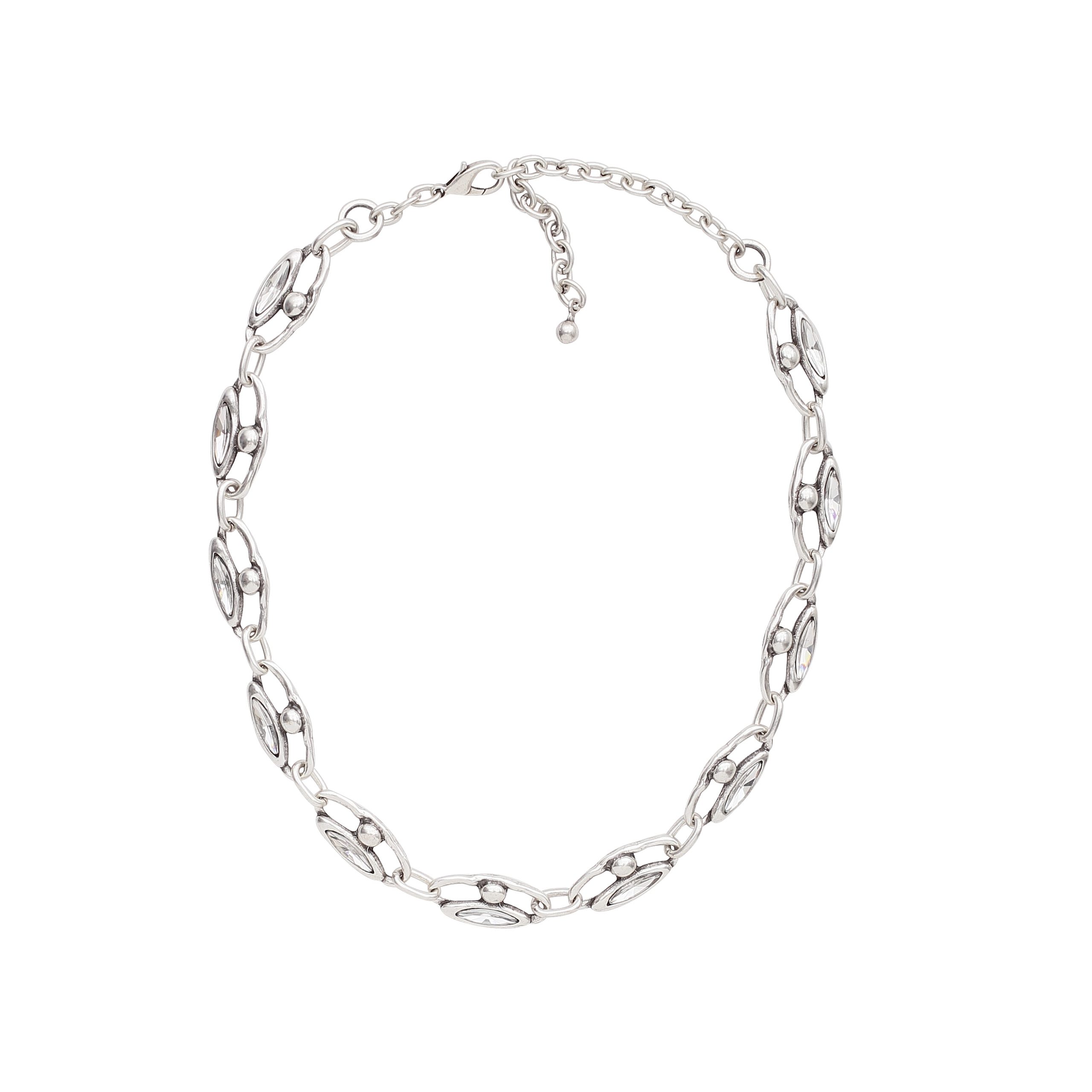 Handmade Crystal Elliptic Pewter Necklace - 3903