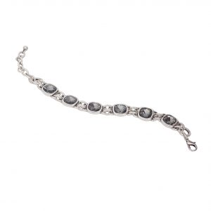 Handmade Smoky Crystal Pewter Bracelet - 2911