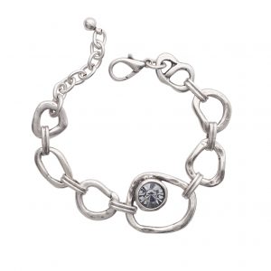 Handmade Pewter Link & Chain Crystal Bracelet - 2918