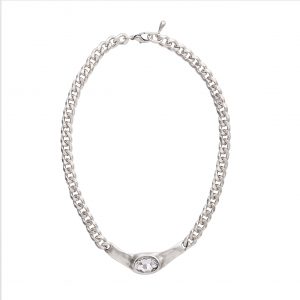 Handmade Clear Crystal Oval Pewter Necklace - 3943
