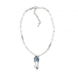 Handmade Blue Snake Crystal Pewter Necklace - 3944