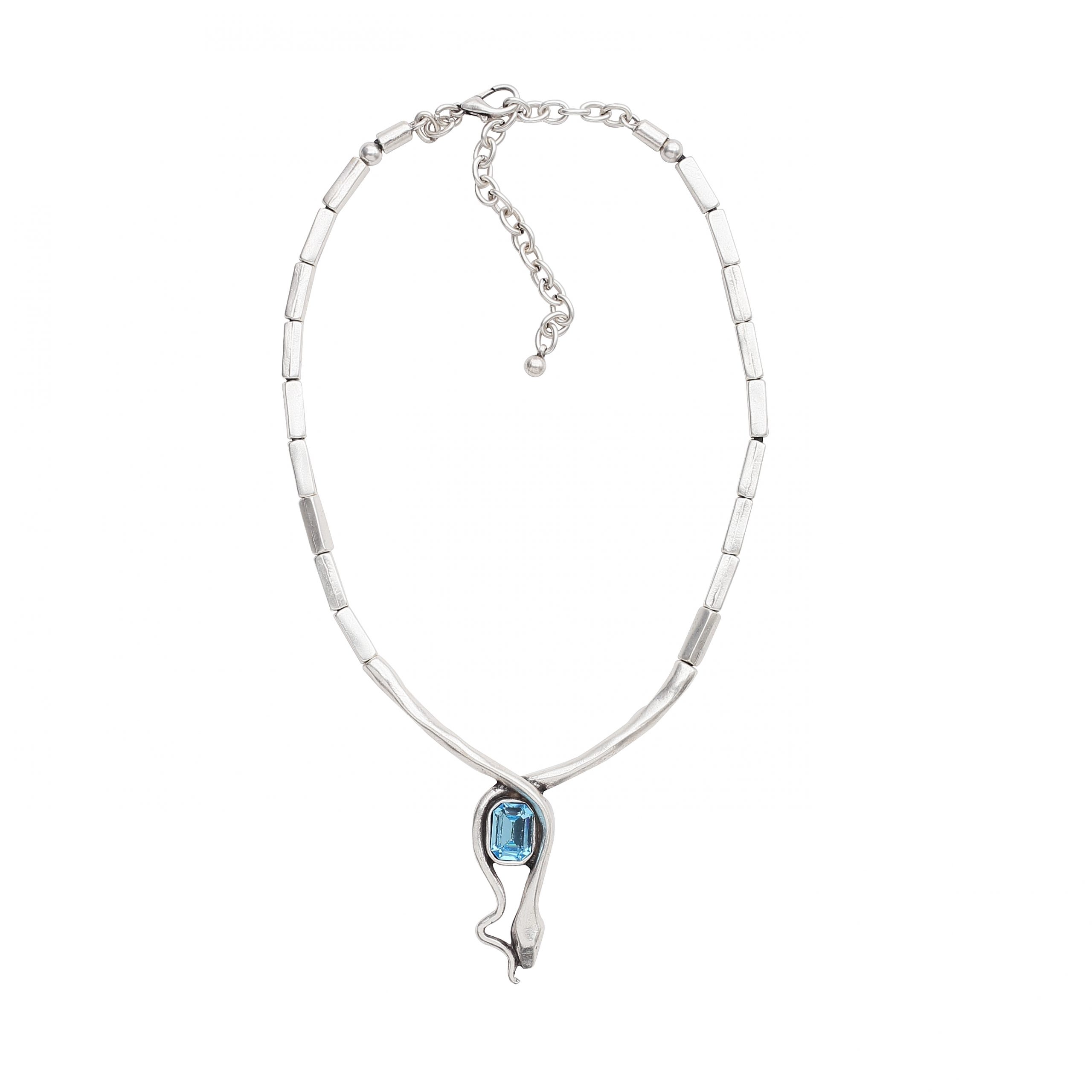 Handmade Blue Snake Crystal Pewter Necklace - 3944