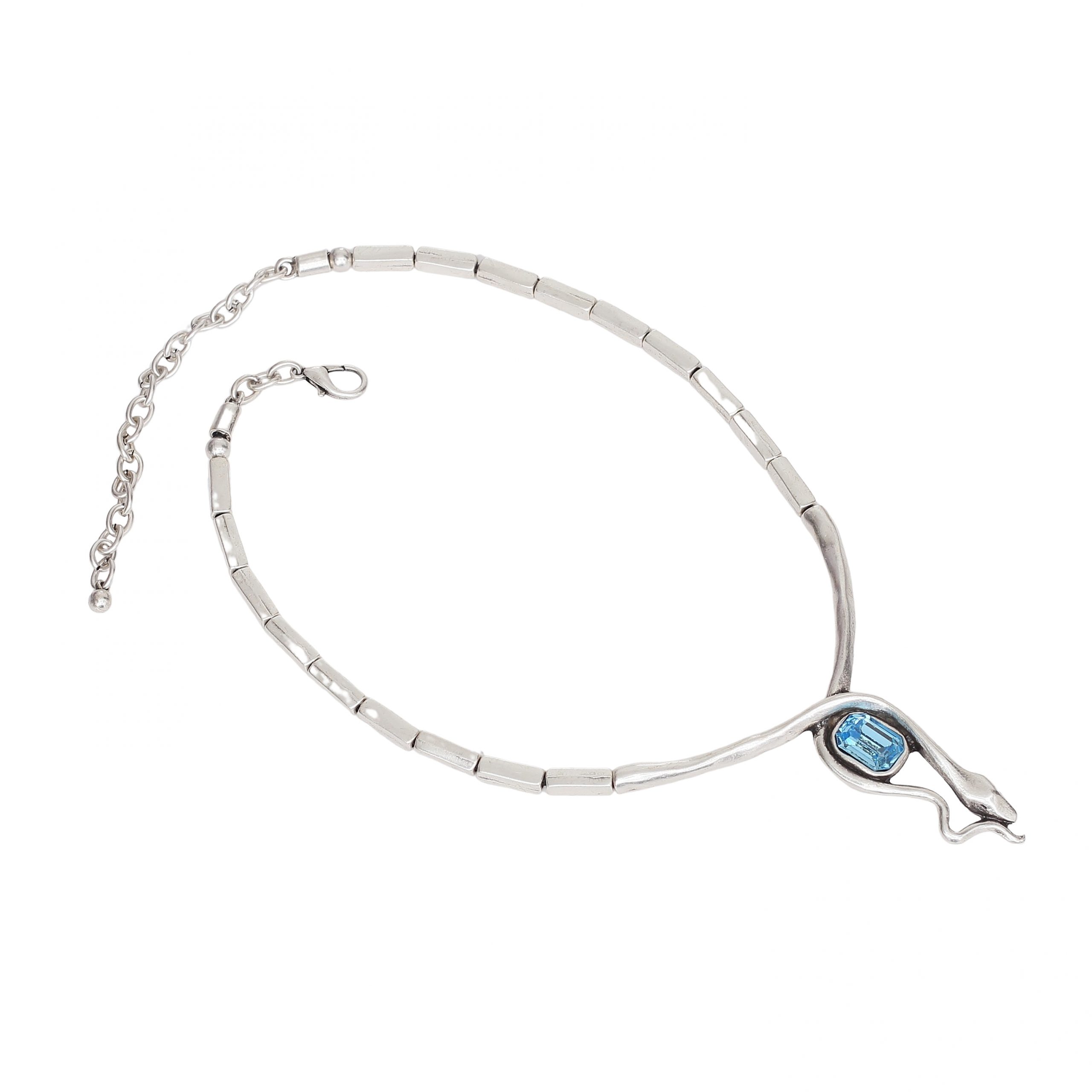 Handmade Blue Snake Crystal Pewter Necklace - 3944 - Image 3