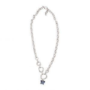 Handmade ButterFly Blue Crystal Pewter Necklace - 3964