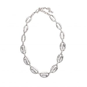 Handmade  Clear Oval Crystal Pewter Necklace - 3965