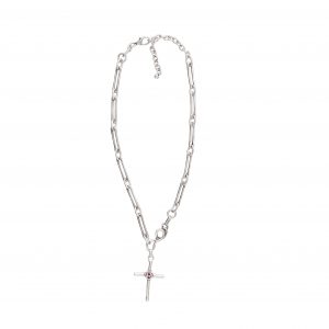 Handmade Cross Crystal Pewter Necklace - 3978