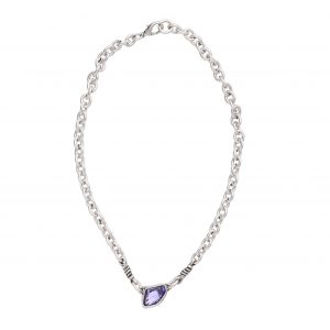 Handmade Purple Crystal Pewter Necklace - 3983