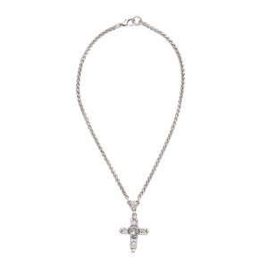 Handmade Cross Crystal Pewter Necklace - 3996