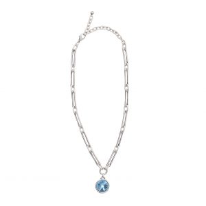 Handmade Blue World Crystal Pewter Necklace - 3998