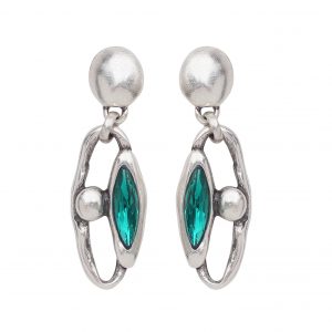 Handmade Green Crystal Pewter Earrings - 1901
