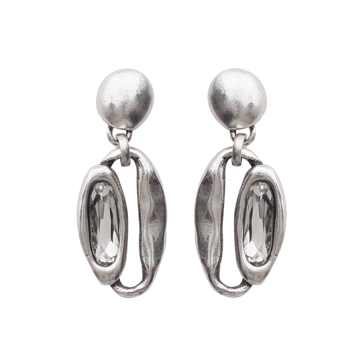 Handmade Clear Crystal Pewter Earrings - 1912