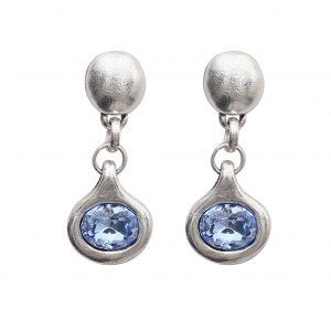 Handmade Blue Crystal Pewter Earrings - 1923