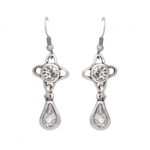 Handmade Clear Crystal Pewter Earrings - 1926