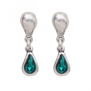 Handmade Green Crystal Pewter Earrings - 1933