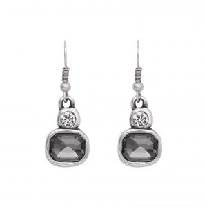 Handmade Smoky Crystal Pewter Earrings - 1950
