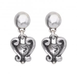 Handmade Heart Clear Crystal Pewter Earrings - 1951