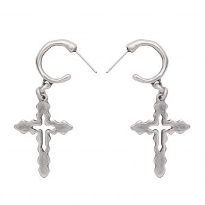Handmade Cross Pewter Earrings - 1952