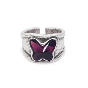 Handmade Butterfly Crystal Brass Ring - 6902