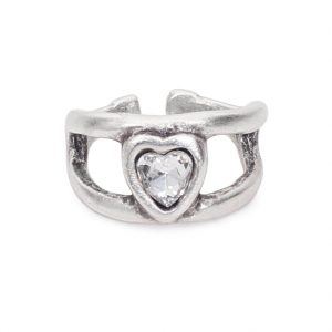 Handmade Clear Crystal Heart Brass Ring - 6905