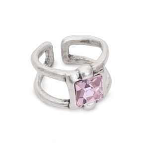 Handmade Pink Crystal Brass Ring - 6908