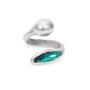 Handmade Green Crystal Brass Ring - 6919
