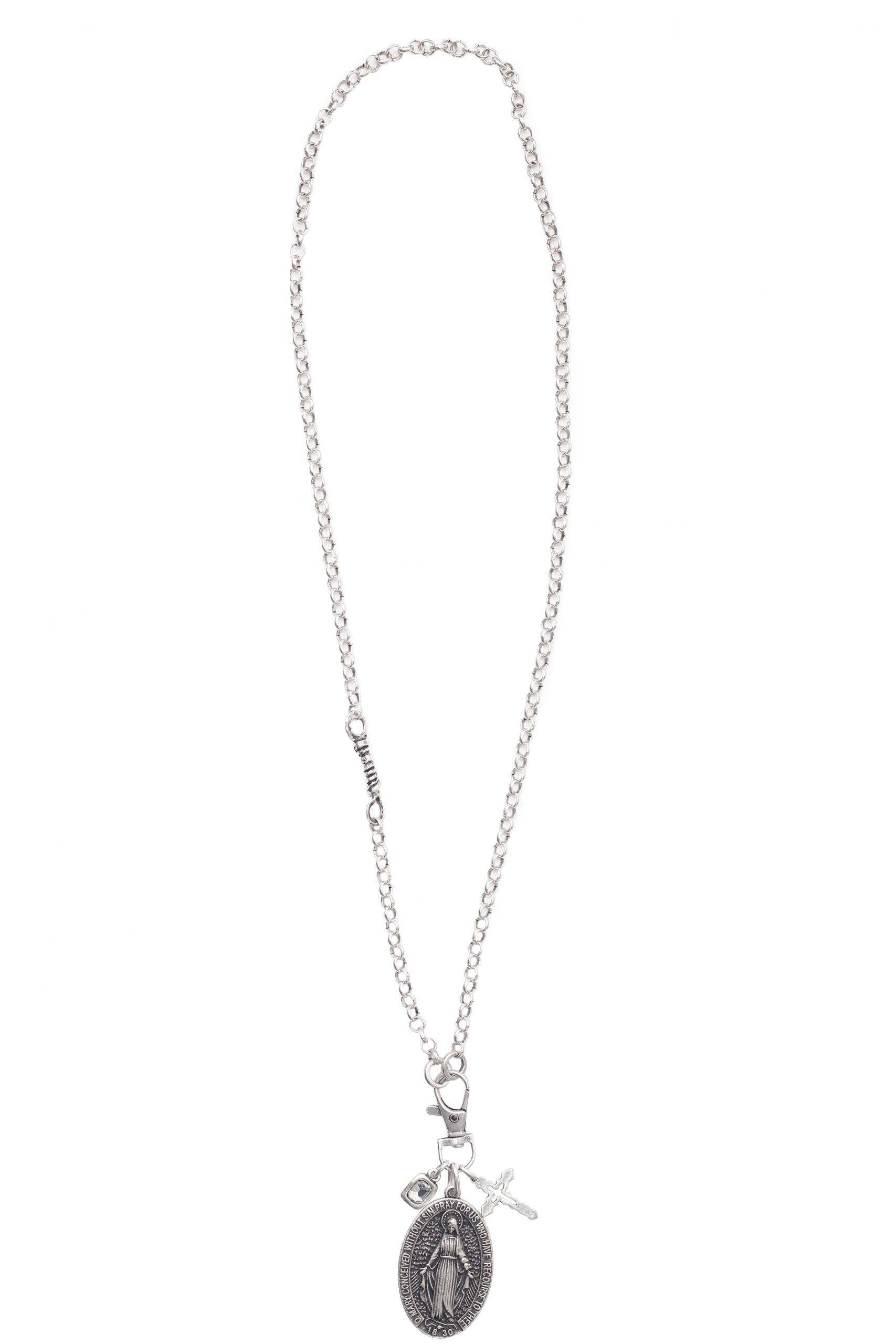 Handmade Virgin Mary Crystal Pewter Necklace - 4005