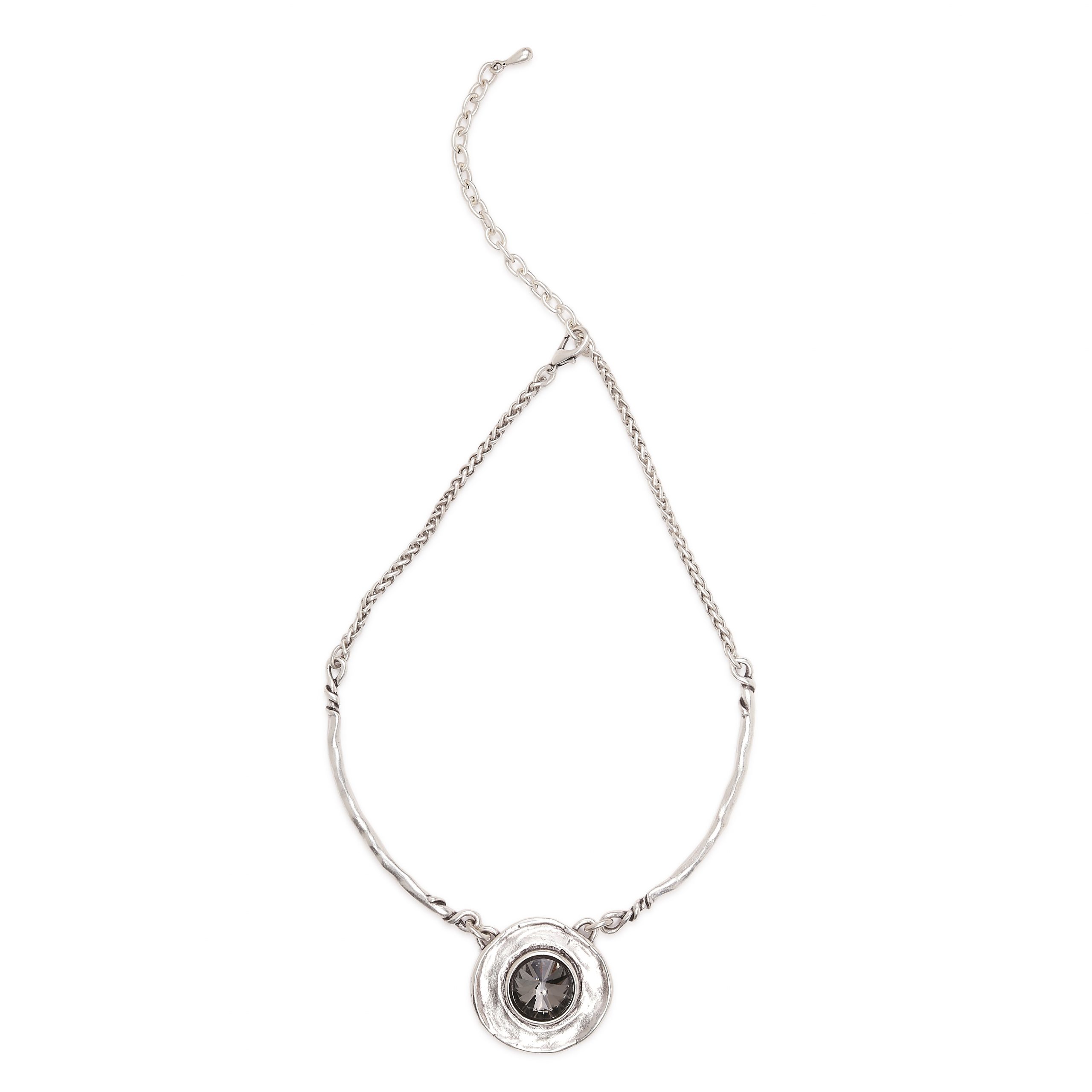 Handmade Smoky Crystal Pewter Necklace - 4013