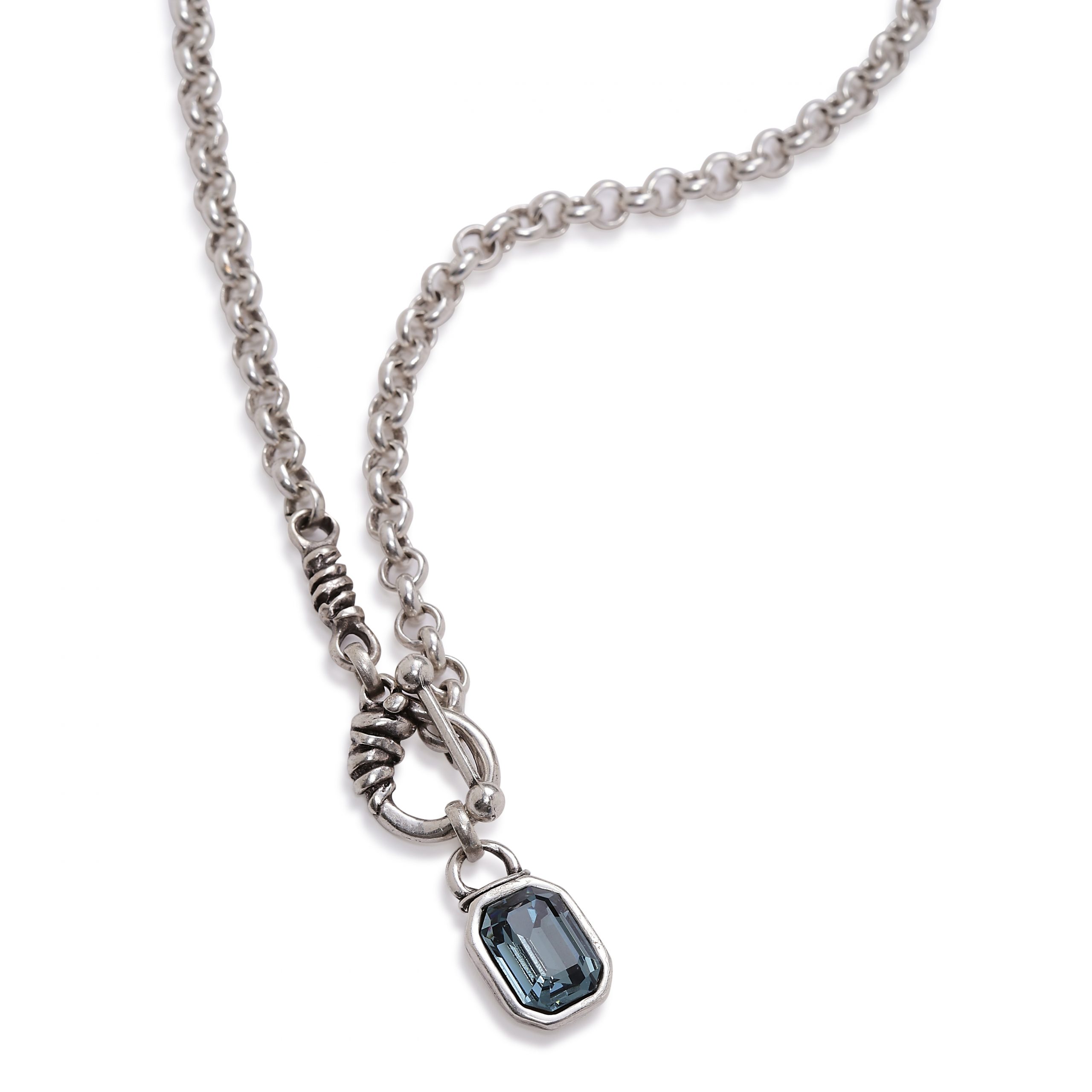 Handmade Brass Chain Necklace With Blue Crystal- 4015BLUE - Image 2