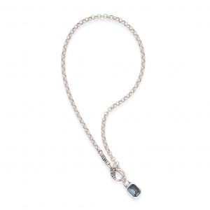 Handmade Brass Chain Necklace With Blue Crystal- 4015BLUE