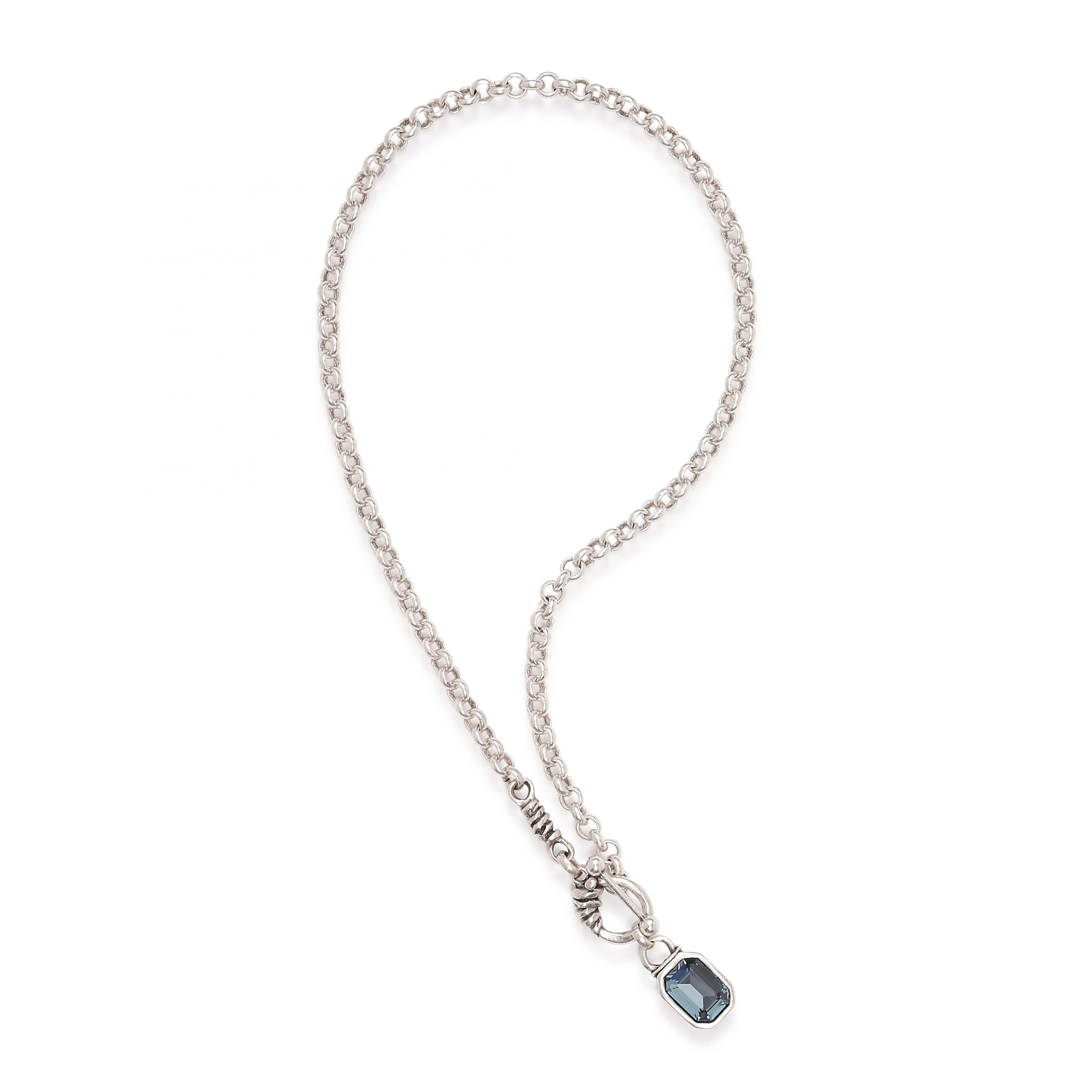 Handmade Brass Chain Necklace With Blue Crystal- 4015BLUE