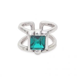 Handmade Green Crystal Brass Ring - 6907Green