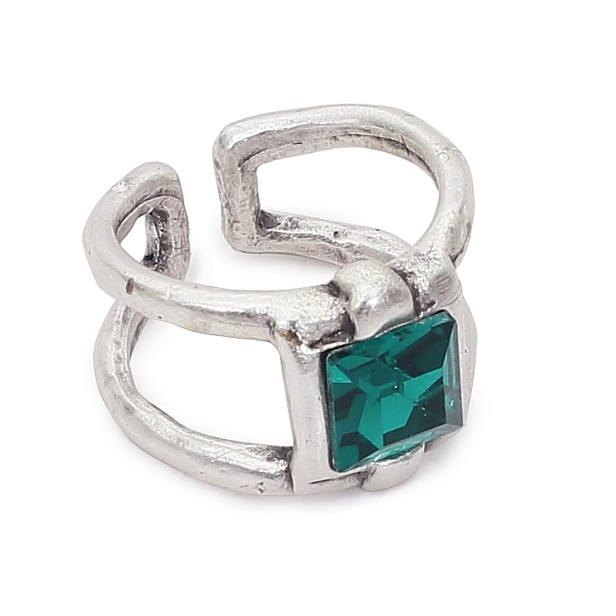 Handmade Green Crystal Brass Ring - 6907Green - Image 2