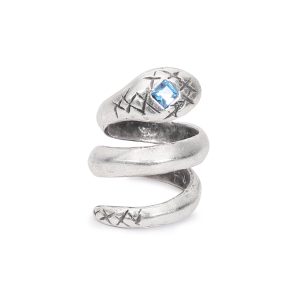 Handmade Snake Brass Ring With Blue Crystal - 6933