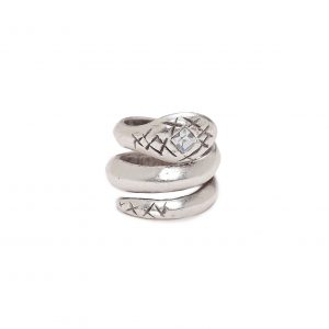 Handmade Snake Brass Ring With Clear Crystal - 6933Clear