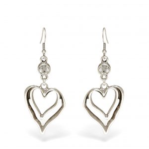 Handmade Heart Clear Crystal Pewter Earrings - 1955