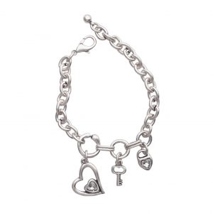 Handmade Heart Crystal Pewter Bracelet - 2924