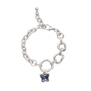Handmade Butterfly Blue Crystal Pewter Bracelet - 2937