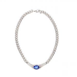 Handmade Blue Crystal Oval Pewter Necklace - 3904