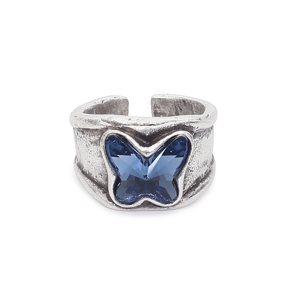 Handmade Butterfly Crystal Brass Ring - 6903