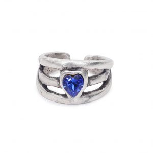 Handmade Night Blue Heart Crystal Brass Ring - 6921